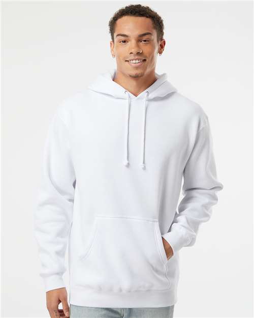 Model wearing a heavyweight premium hoodie